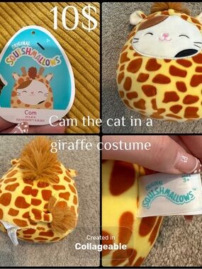 Squishmallows Cam the Cat in Giraffe Costume - Orange & Cream